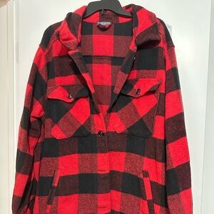 Sweet lovey by Jen Red and Black Buffalo Plaid Hooded Shirt Jacket